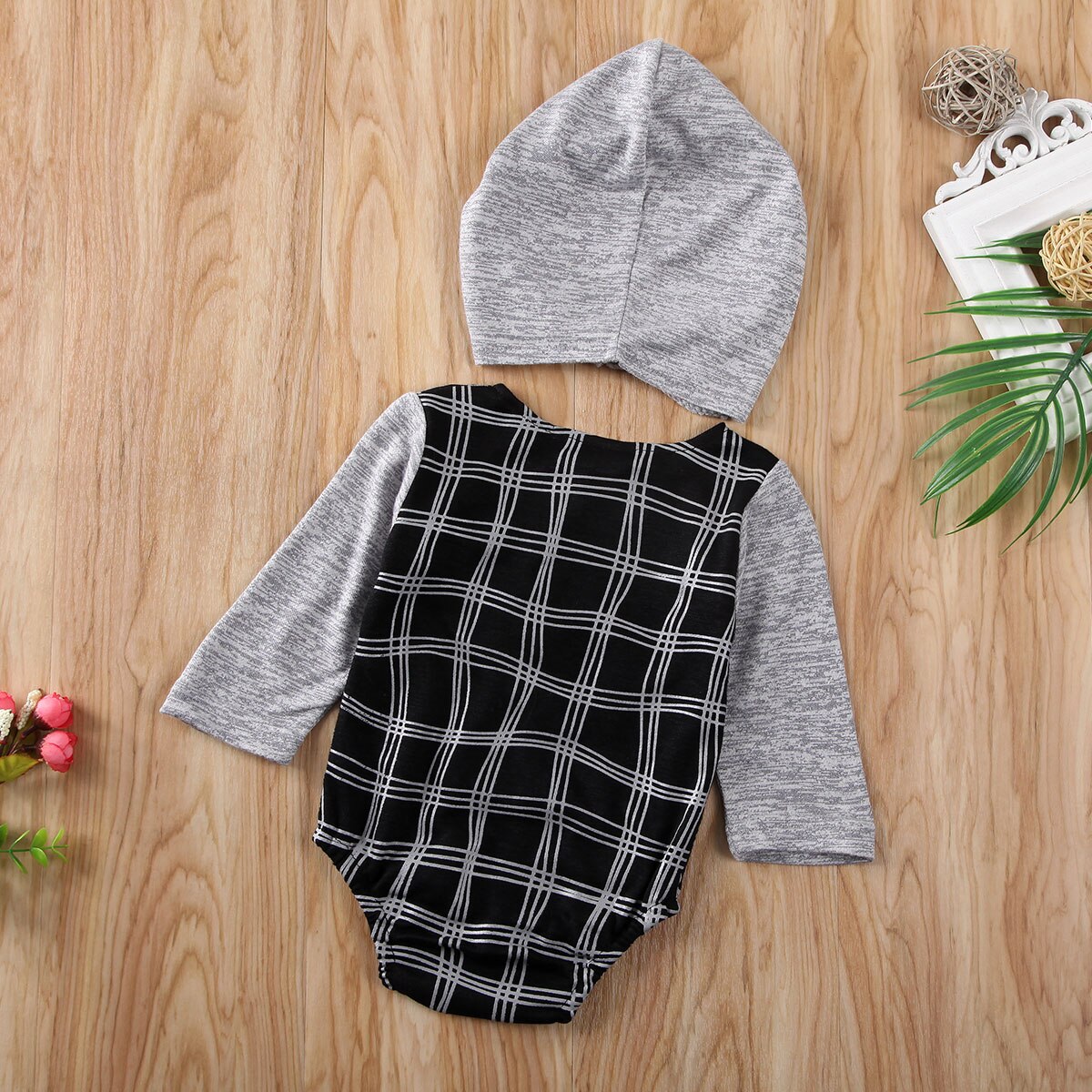 0-24m schattige baby rompertjes voor jongens en meisjes, katoenen jumpsuit met geruite print, bodysuit en hoed