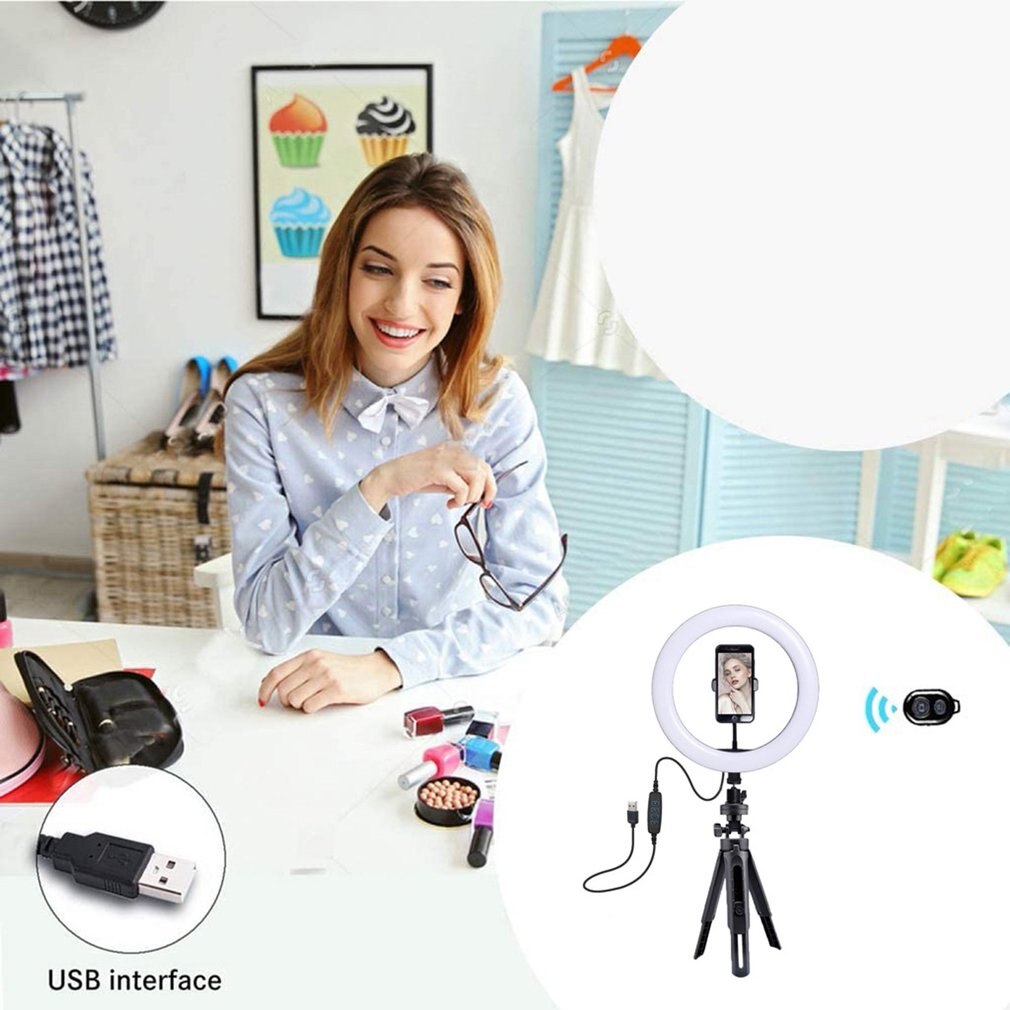 Dimmable LED Ring Light With Tripod Convenient Live Fill Light Mobile Phone Bracket 8 Inch Universal