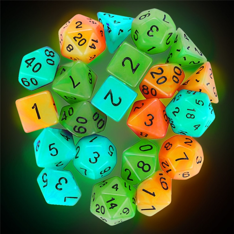 7pcs Lichtgevende Dobbelstenen Voor Game Dices Polyhedral D20 Multi Zijdige Acryl Dobbelstenen & 4A28
