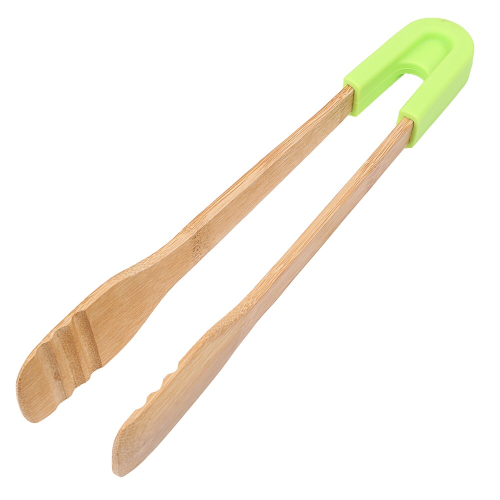Non-Stick Kitchen Utensils Snack Clip Bamboo Food Tongs Cake Pastry Steak BBQ Tongs Wooden Clip Toaster Tongs: Square Green