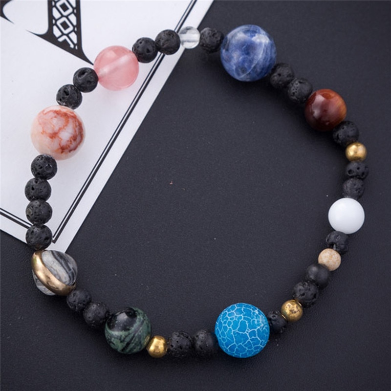 1Pc Solar System Multicolor 9 Planets Beaded Stars Bracelets Handmade Nature Stone Galaxy Bracelets