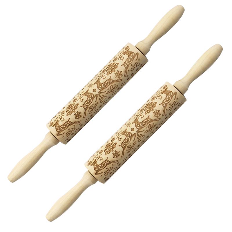 2 Pack Wood Rolling Pins for Baking Elk Printed Sc... – Grandado