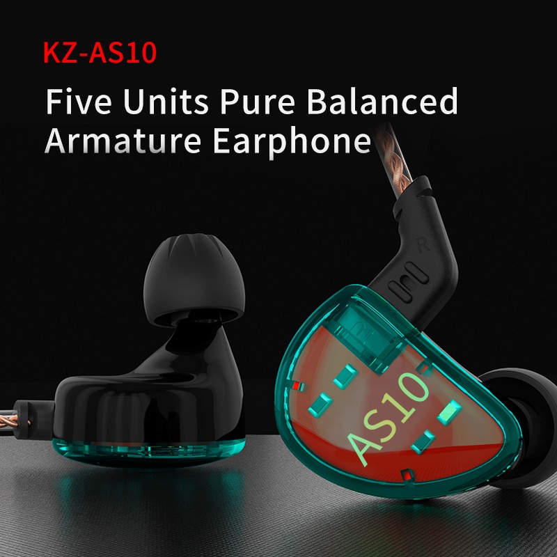 Kz  as10 5ba in ear øretelefon hifi monitor headset musik øretelefon generelt  zs10 pro  as12 as16 zsx  v90 c12 c10 a10 ba5 zsn