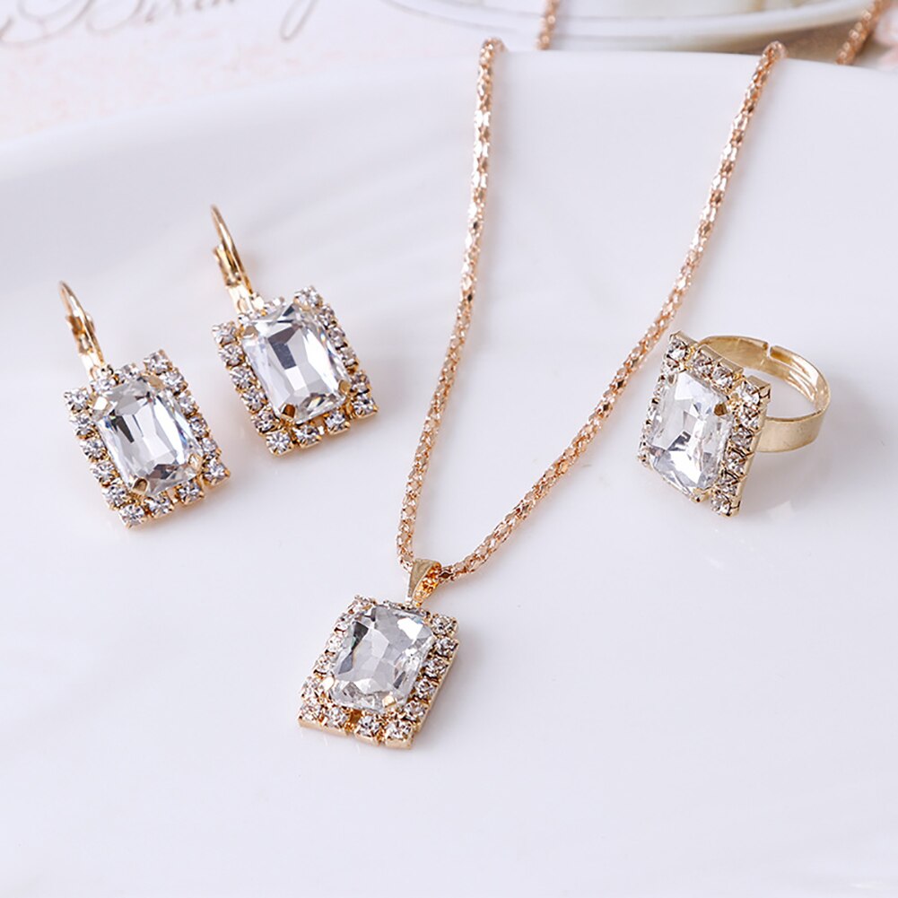 Mode-sieraden Set Vrouwen Banket Wedding Party Ketting Oorbellen Vinger Ring