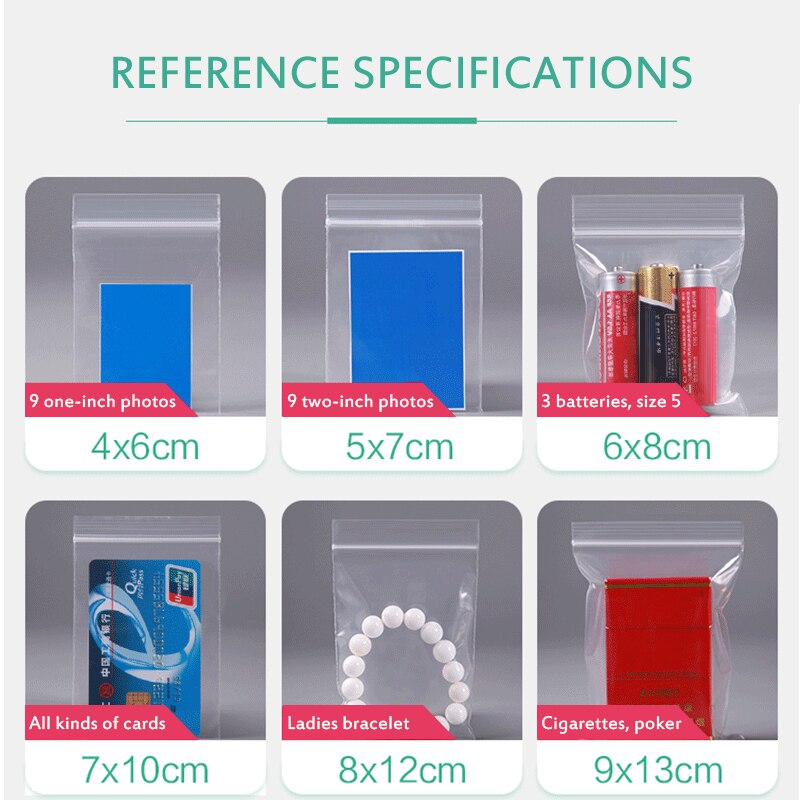 100PCS Transparent Sachet Zip Self Sealing Zip Plastic Bags Clear Bags Jewelry Packaging Bag Food Storage Bags