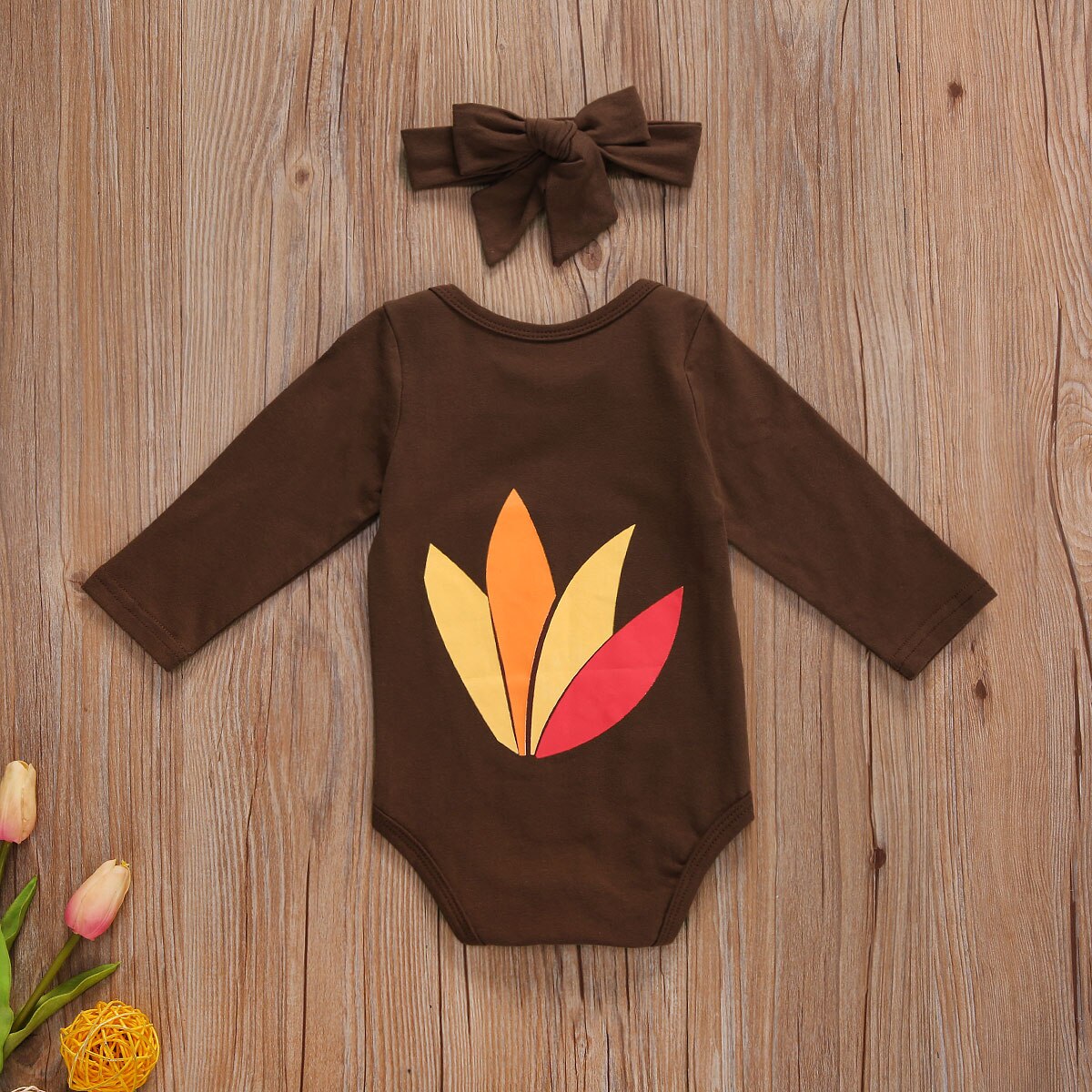 Toddler Infant Baby Boy Girl Thanksgiving Autumn Bodysuit Long Sleeve Round Neck Turkey Outfits Playsuit Jumpsuit Clothing