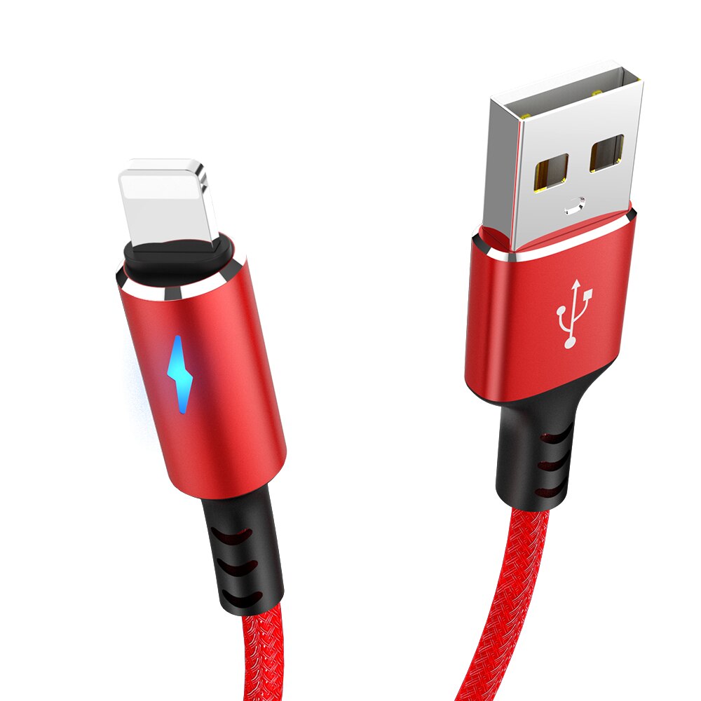 2.4a led cabo de carga rápida para iphone 6 6s 7 8 plus 11 12 pro x xs 5 5S se origem cabo de dados do telefone móvel fio 0.25/1.2/2m: Vermelho / 25CM
