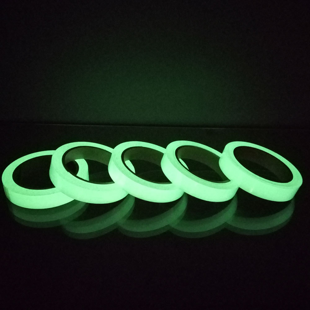 1 Uds. Cinta adhesiva autoadhesiva fluorescente luminosa de 1,5 cm * 1m que brilla en la oscuridad cinta adhesiva seguridad decoración de advertencia cinta