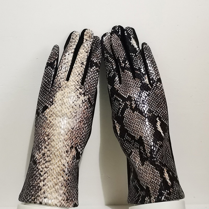 Gants à écran tactile pour femmes | Hiver, motif de serpent en Faux cuir d'animal, gant de conduite, daim velours épais, gant léopard H87