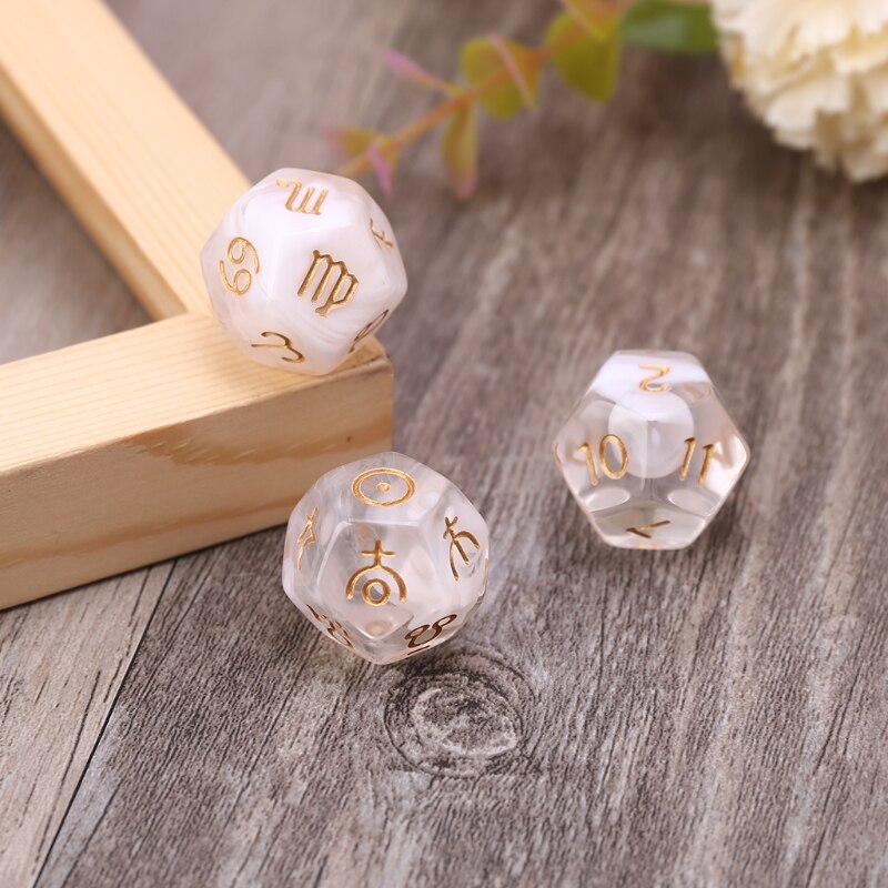 3pcs/set 12-Sided Two-color Bleached Astrological Dices Table Board Role Playing XXUF