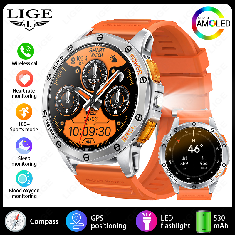 Lige novo relógio inteligente de rastreamento gps masculino 4gb memória tela amoled freqüência cardíaca bluetooth chamada ao ar livre bússola à prova dwaterproof água smartwatches: green
