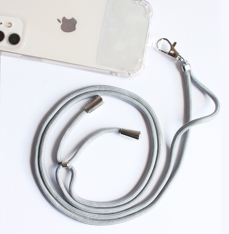 Cordon pour coque de téléphone portable + adaptateur universel, ruban de suspension pour accrocher, jaune, rouge, noir, gris, lilas, bleu: Gray