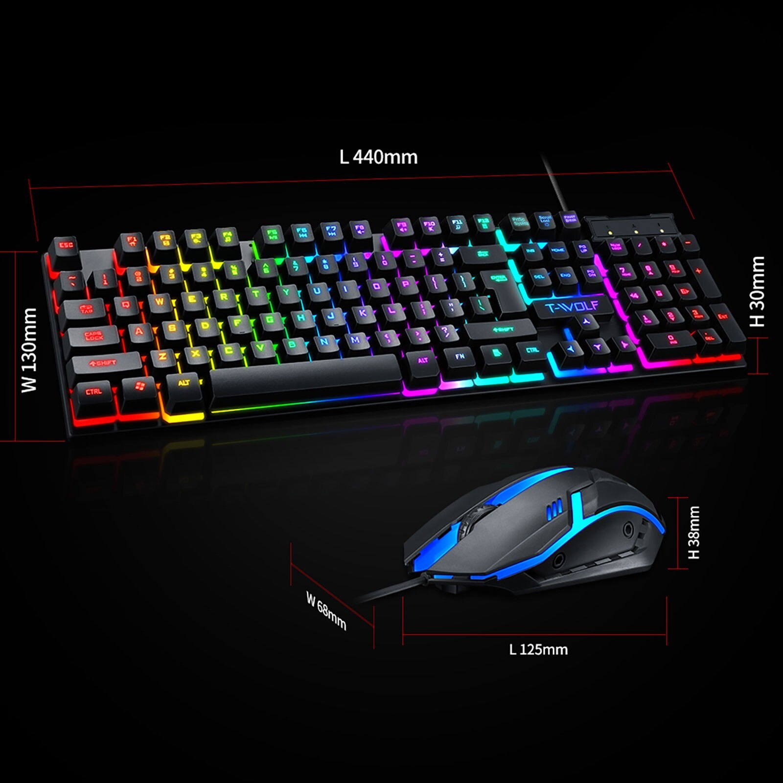 Gaming keyboard TF200 Rainbow Backlight Usb Ergonomic Gaming Keyboard and Mouse Set for Laptop Mechanic Keyboard Mouse Set