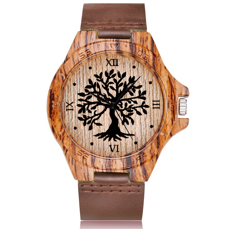 Reloj de pulsera de madera de imitación de árbol y ciervo para hombre y mujer, cronógrafo de imitación de Animal, caja acrílica, color marrón