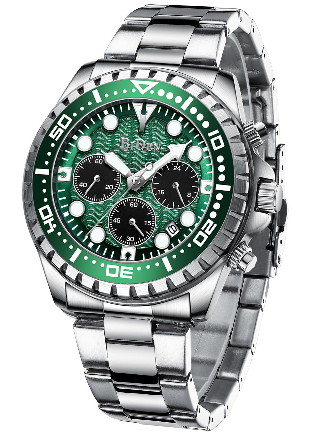BIDEN-relojes de lujo para hombre, reloj deportivo Masculino con fecha, resistente al agua, de pulsera de cuarzo y caja,: green dial