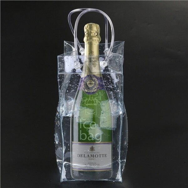 1X Duurzaam Helder Transparant Pvc Champagne Wijn Ijs Pouch Koeltas Met Handvat