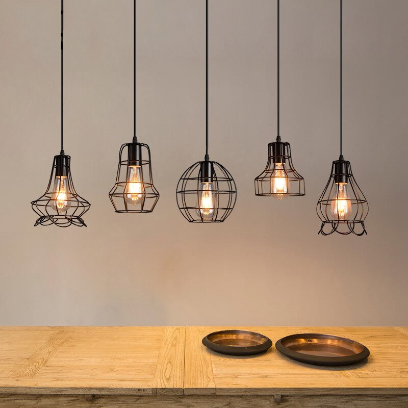 Retro industriel geometrisk sort led jern pendellamper indendørs belysning korridor restaurant soveværelse sengekasse hængelampe