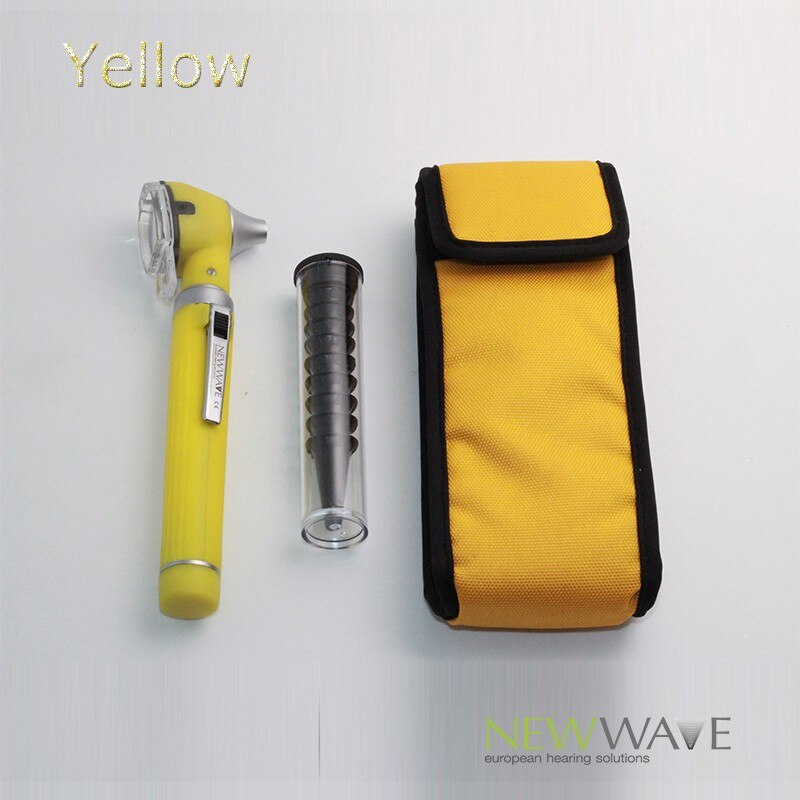 ENT 12 colores PRO-Fiber optic L.E.D portátil Otoscopio auriscope Cuidado del oído kit de diagnóstico + estuche protector CE: yellow