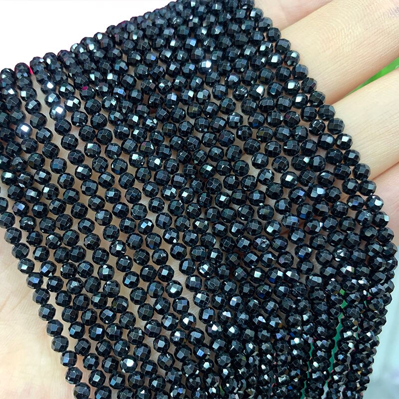 Luomanxiari Natuurlijke Facet Ronde Zwarte Spinel Stenen Kralen Voor Sieraden Maken Diy Armband Ketting Charms 2/3/4mm 15''