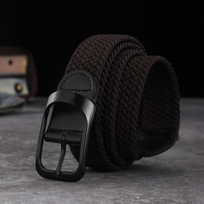 Canvas belt men and women without perforated square buckle belt Korean version of the trend of personality knitting single-loop: Coffee / 120cm