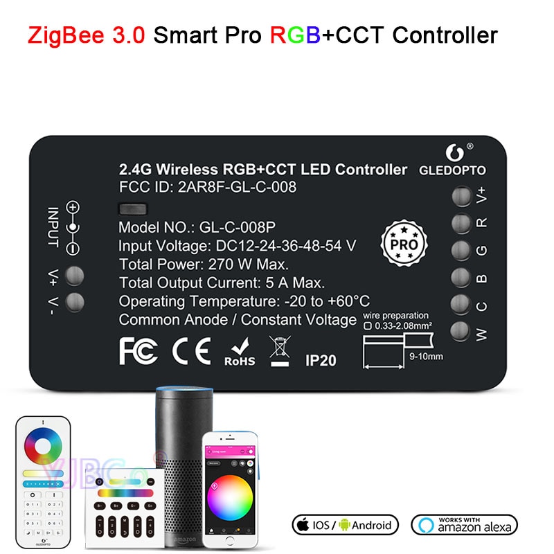 Zigbee 3.0 LED RGB CCT Light Strip Controller RGB Warm Cold White Pro Compatible with Hue Tuya App Voice 2.4G RF Remote Contro