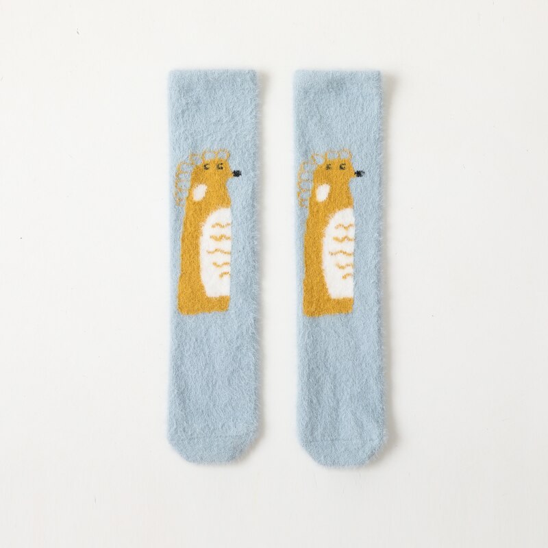 5 Kleuren Peuter Baby Meisjes Jongens Hoge Knie Kous Fuzzy Cartoon Animal Print Lange Kousen: Blauw