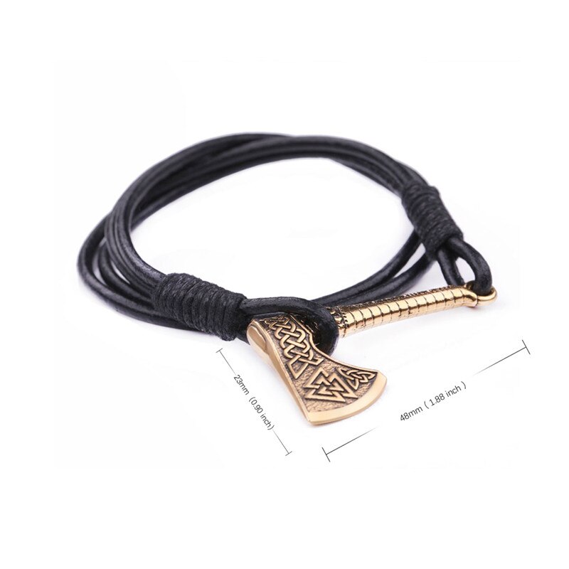 Dawapara Viking Valknut Rune Aligiz irlandais trinité symbole hache breloque Bracelet en cuir de saint valentin: Style 1 Gold