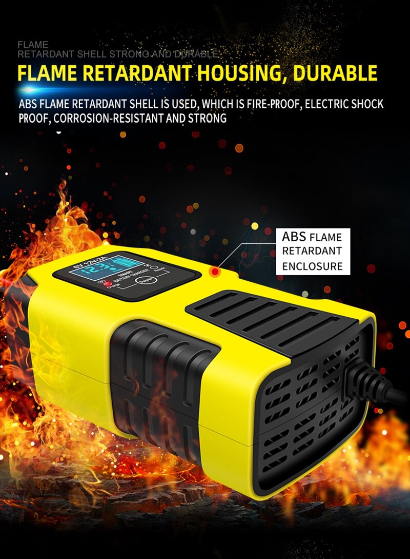 2A Universal Full Automatic Digital LCD Display Car Motorcycle Battery Charger 6V 12V Smart Battery Clips Starting Device