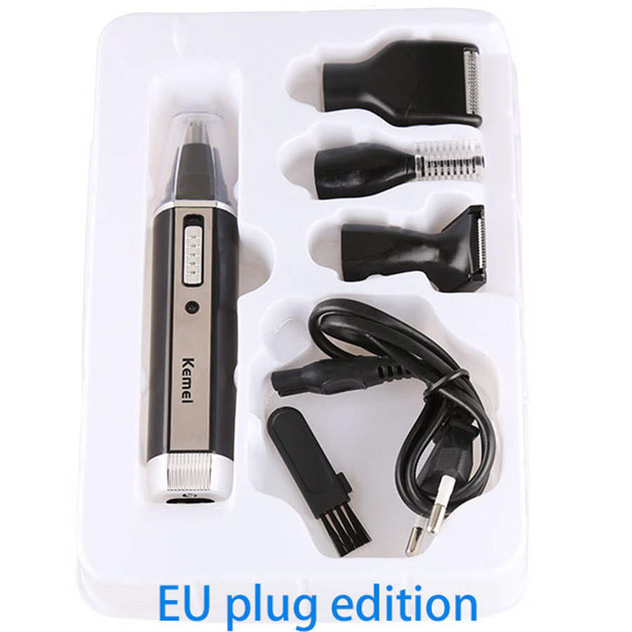 Kemei KM-6630 Electric Nose Hair Trimmer Multifunction 4 IN 1 Rechargeable Men's Trimmer Beard Sideburn Face Hair Trimmer: GRAY