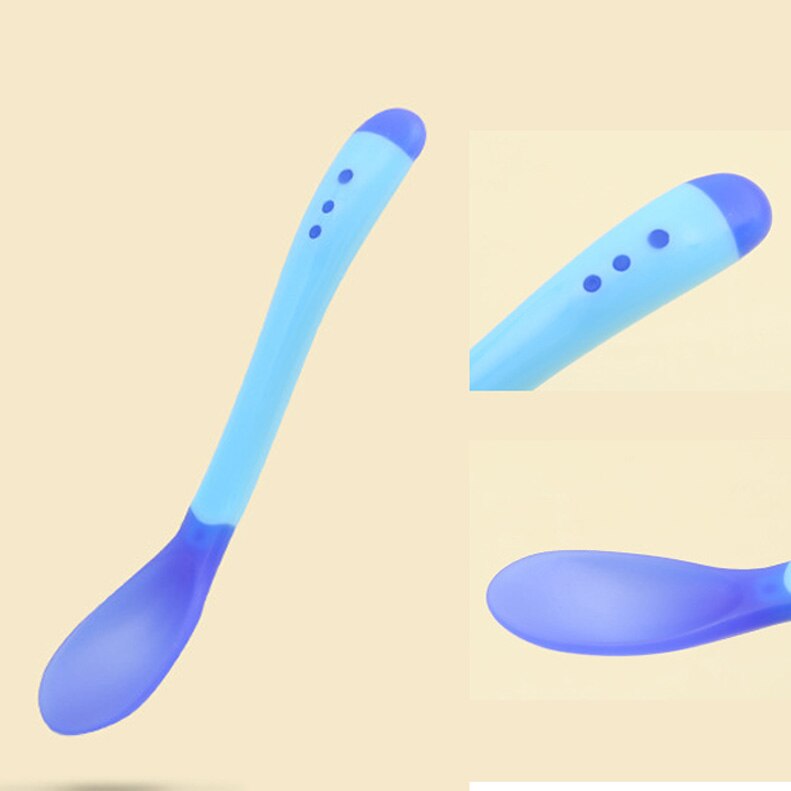 Cuillère d'alimentation PP/TPE 1 pièces | Articles de table pour enfants, cuillère d'entraînement pour bébés, cuillère d'alimentation antidérapante accessoires pour bébés, outil de détection de température 25*160MM