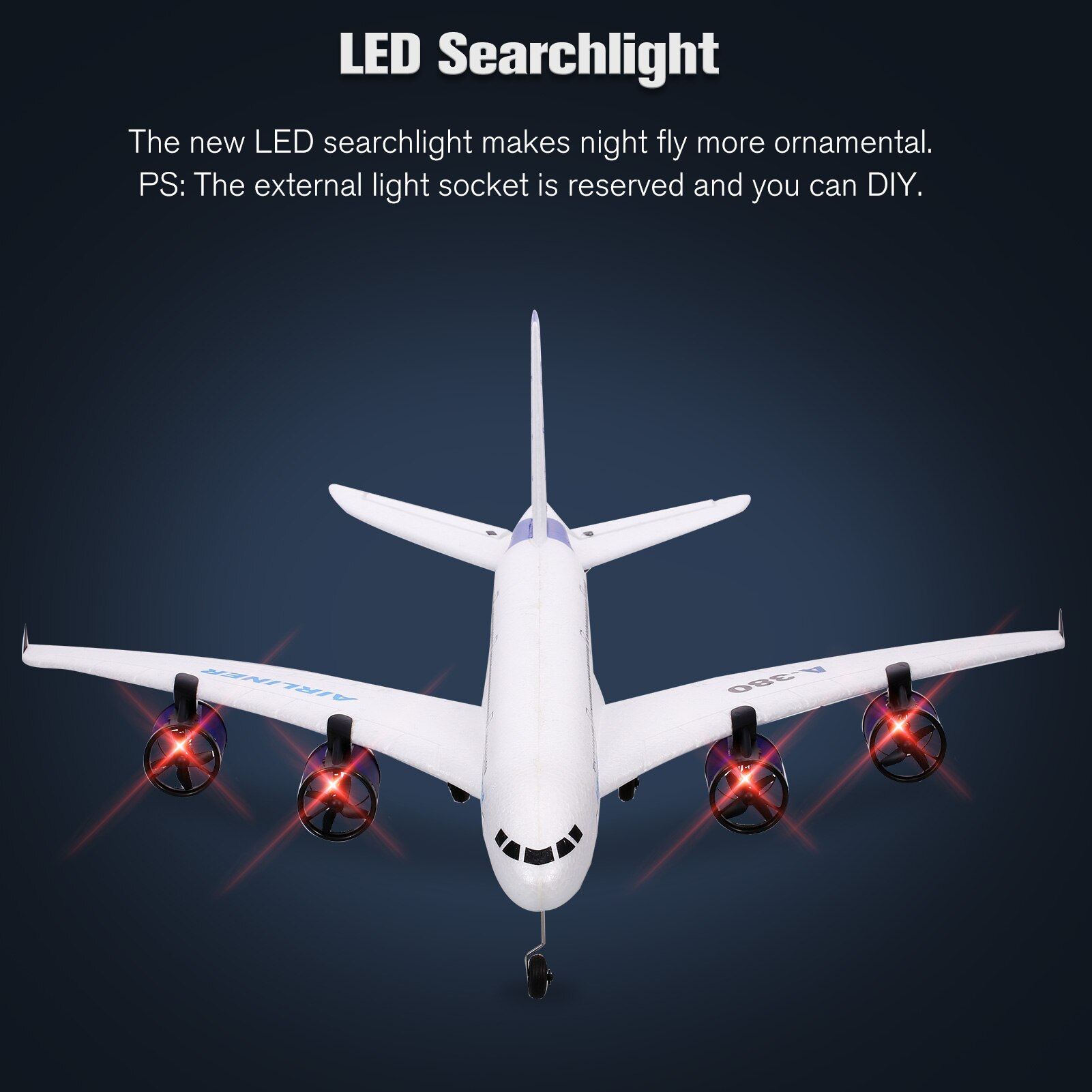 Planeur d'avion RC A380 2.4G avec projecteur LED 3CH pour débutant, jouets d'avion en mousse EPP à ailes fixes