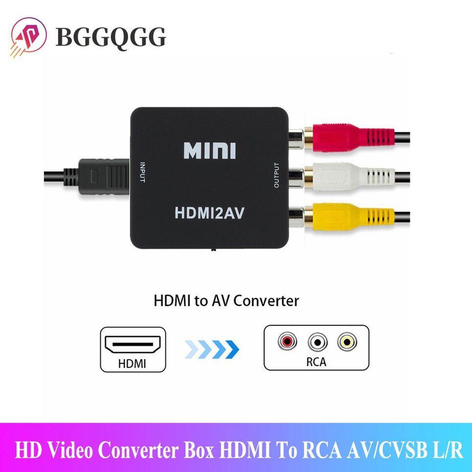 Bggqgg Mini 1080P Hdmi Naar Av Converter Box Hd Video Converter Box Hdmi Naar Rca Av/Cvsb L/R Video Mini Hdmi Naar Av Ondersteuning Ntsc Pal
