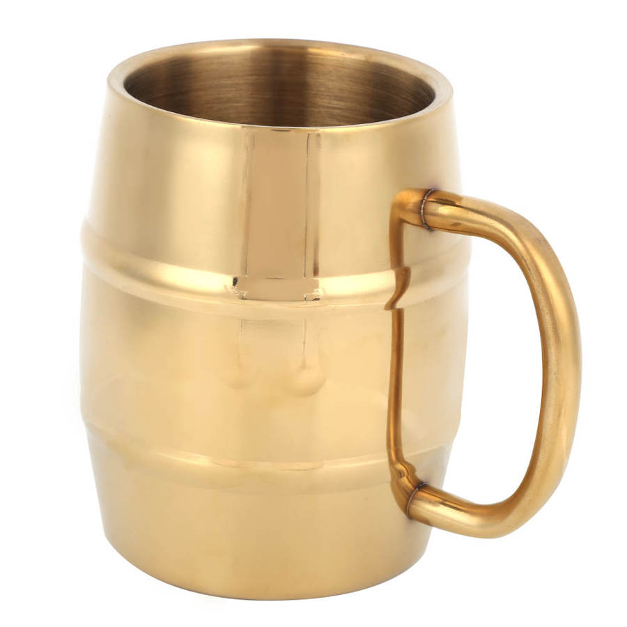 300ml Gold Double Layer Stainless Steel Water Cup Coffee Beer Mug Teacup with Handle Teacup