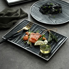 Nordisk stil bøf flade plader high-end vestlig restaurant tallerken sort og hvid rektangulær keramisk fad husholdningsartikler