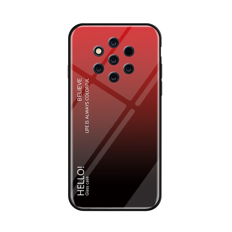 Haissky Voor Nokia 9 Pure View Case Luxe Kleurrijke Gradiënt Gehard Glas Gevallen Voor Nokia 9 PureView Rainbow Back Cover shell: Red