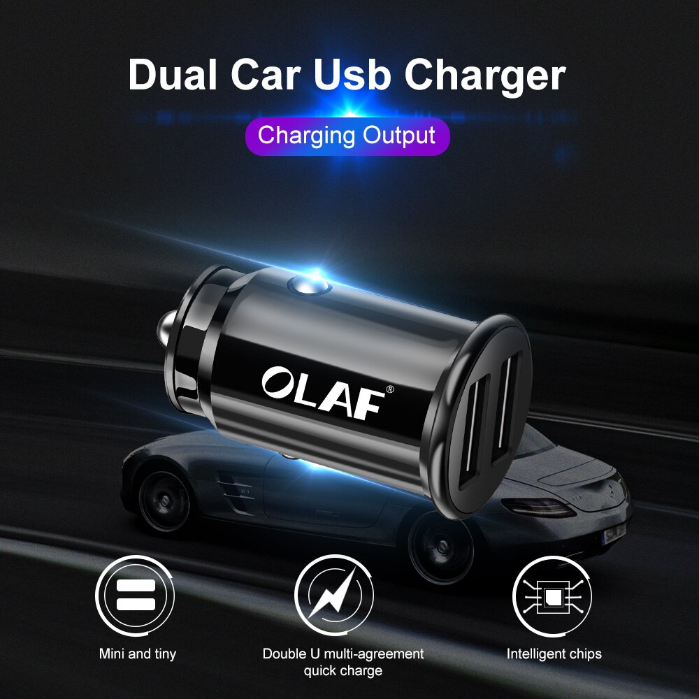 Olaf Mini USB Auto Oplader Voor Mobiele Telefoon Tablet GPS 3.4A Fast Charger Auto-Oplader Dual USB Auto Telefoon charger Adapter in Auto