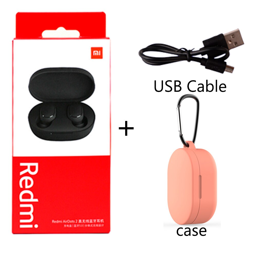 Original xiaomi redmi airdots 2 sem fio bluetooth 5.0 tws fone de ouvido para a esquerda direita modo baixo lag: add pink case