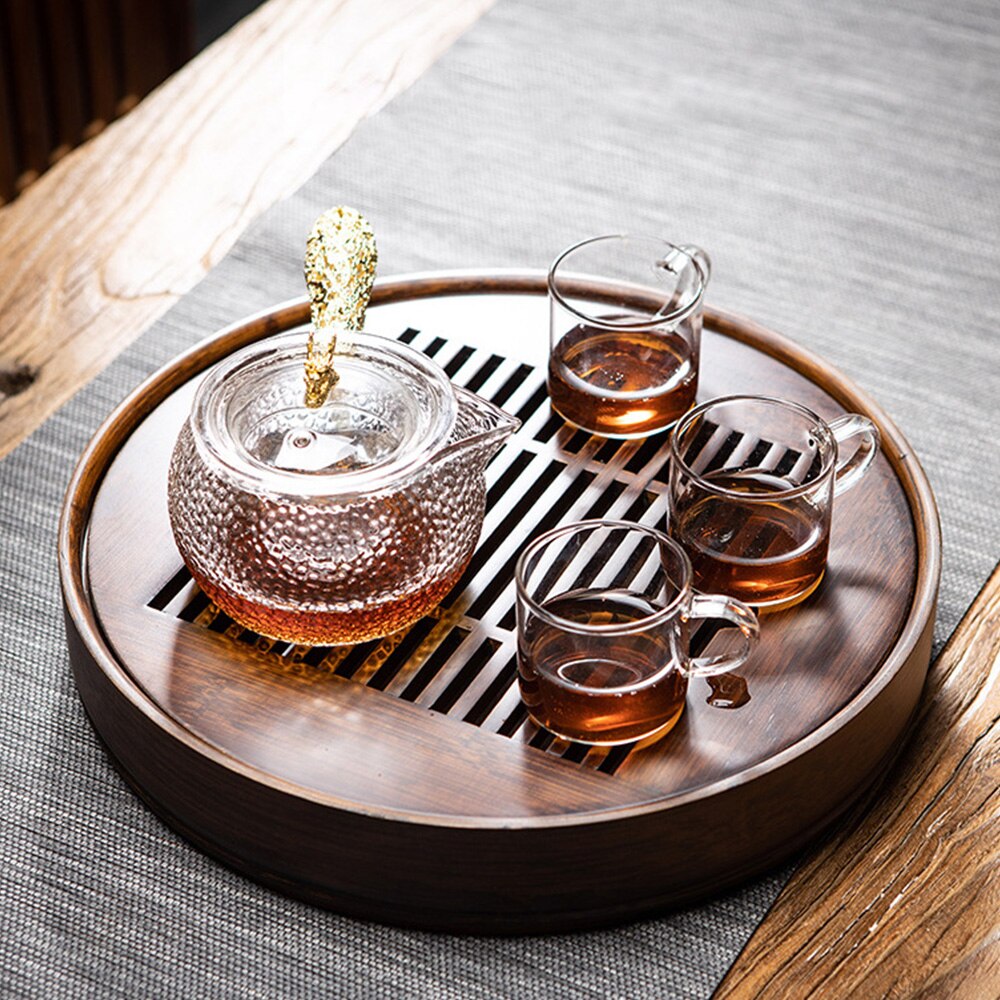 Bamboo Round Tea Tray Drainage Water Storage Tea Board Chinese Tea Tabl Tray For Tea Set Board For Kitchen Accessories