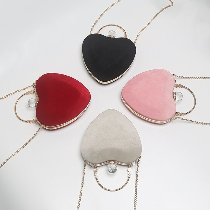 LYKANEFU Heart Shaped Evening Bag Ladies Tote Clutch Purse Women Hand Wedding Clutches Party Hand Bag Chain Shoulder Bags