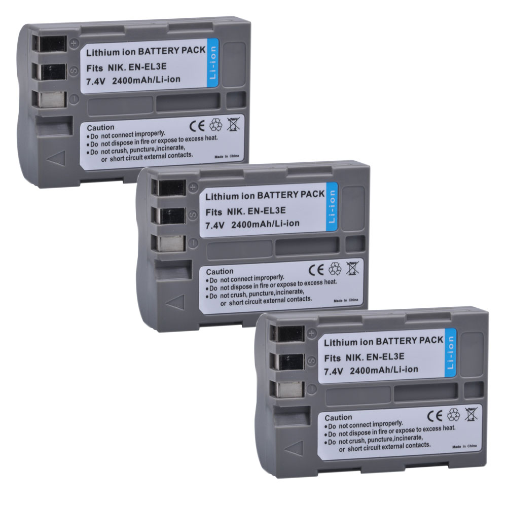 1Pcs 2400mAh EN-EL3e EN EL3e ENEL3e Batteries for Nikon D30 D50 D70 D70S D90 D80 D100 D200 D300 D300S D700 Digital Camera: 3Battery