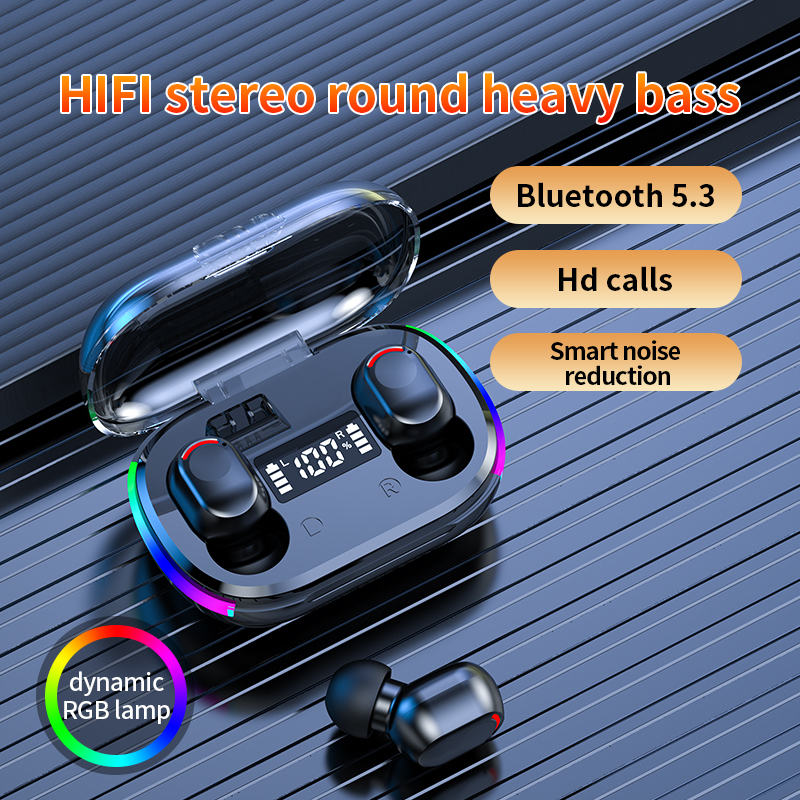 wireless earphones with colorful lights, HiFi sound , touch operation, LED display charging case, suitable for mobile