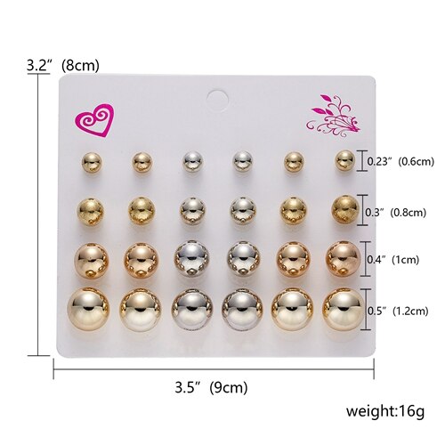 Rinhoo 12pairs Crystal Simulated Pearl Earrings Sets For Women Colorful Round Ear Stud Earrings Wedding Jewelry Box Earrings: 6