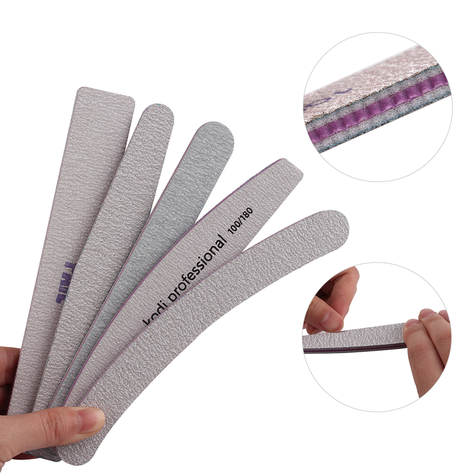 5/10 Uds lima de uñas papel de lija limas de uñas gruesas y fuertes tampón para manicura lijado media luna Lima herramientas de uñas 100/180