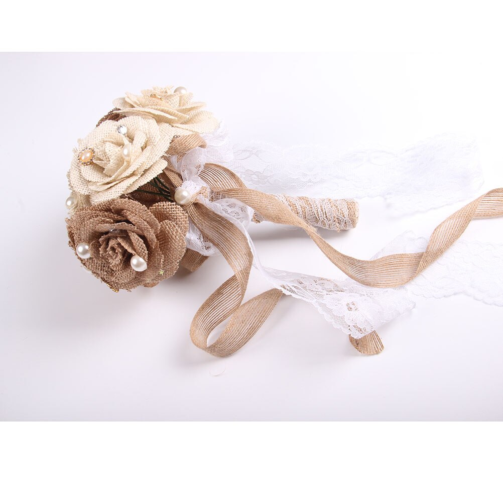 Rustieke Bruiloft Boeket Jute Bloem Boeket Kant en Parels