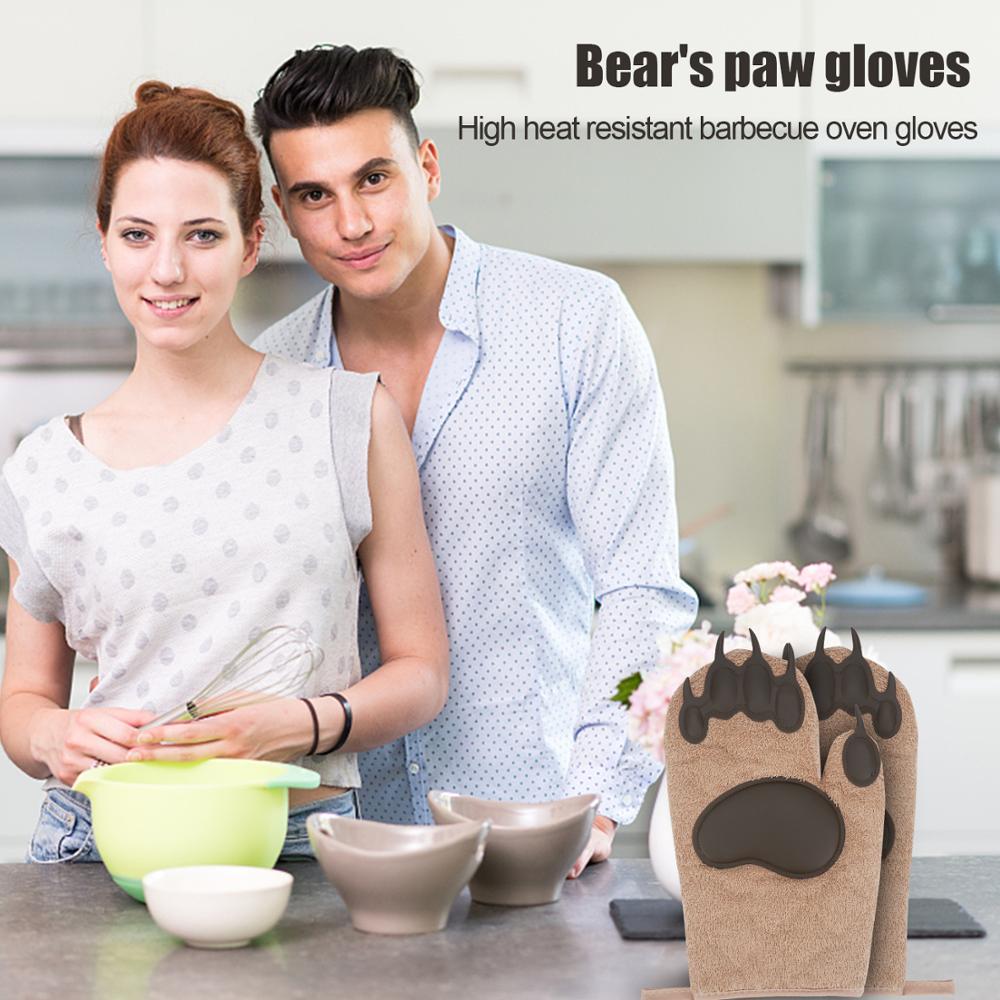 Bear Oven Mitts,Funny and Cute Kitchen Gloves High Heat Resistance for Cooking,Baking,Frying,BBQ,Outdoor Camping Cook(1 Pair)