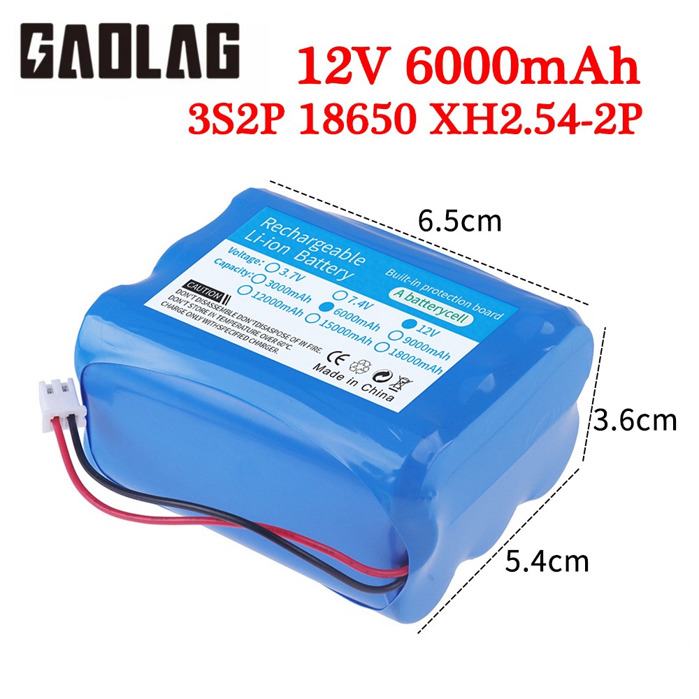 Batterie Lithium-ion Rechargeable 12V 6000mAh 18650 3S2P, haut-parleur, lampe de poche, caméra de vidéosurveillance, projecteur GPS, Kit Portable