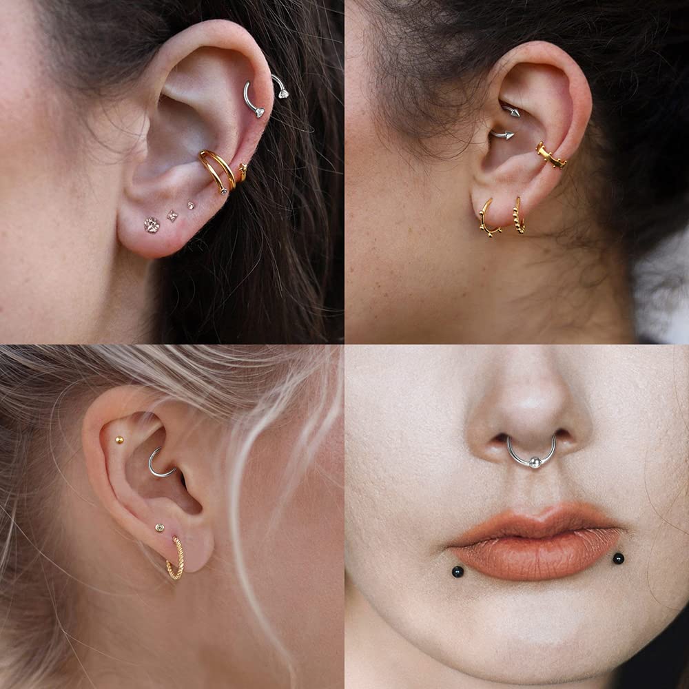 Drperfect Septum Clicker Ring Rvs Opaal Kraakbeen Helix Tragus Hoepel Daith Oorbellen Neusringen Hoepel Piercing Sieraden