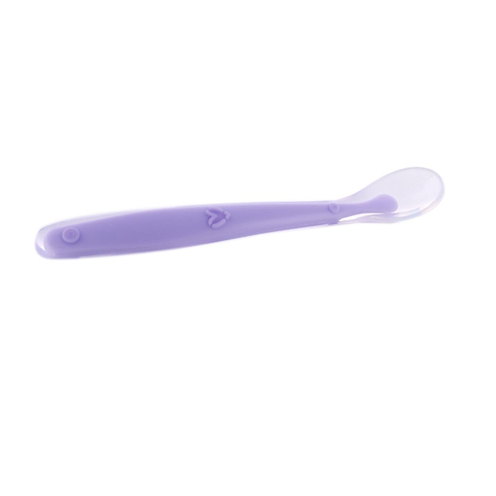 Cuillère en Silicone souple pour bébé, couleur bonbon, détection de la température, nourriture pour bébé, plats d&#39;alimentation, appareil d&#39;alimentation: purple