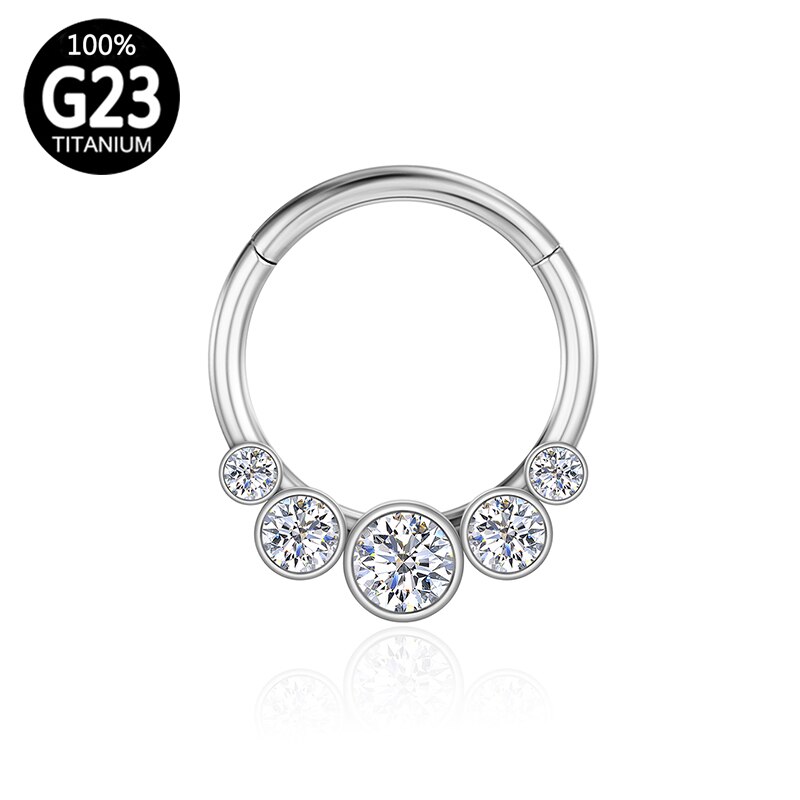Wendel-durchbohren, nasenring,  g23 Titan-septum-clicker-Reifen, klappbare segmente, brustwarzen-knorpel-piercings, 16 tragus-lippen-körperschmuck: 5 stein / 1.2 x 8mm