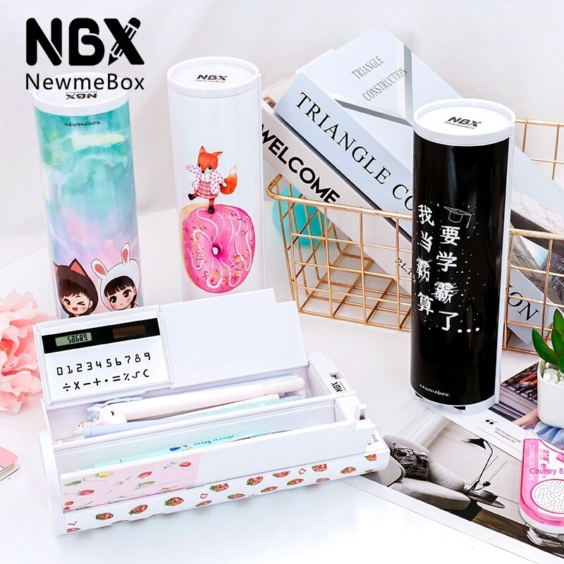 NBX cute animal pattern cylindrical stationery case made in China ins mechanical code lock pencil box Pencil cases for office